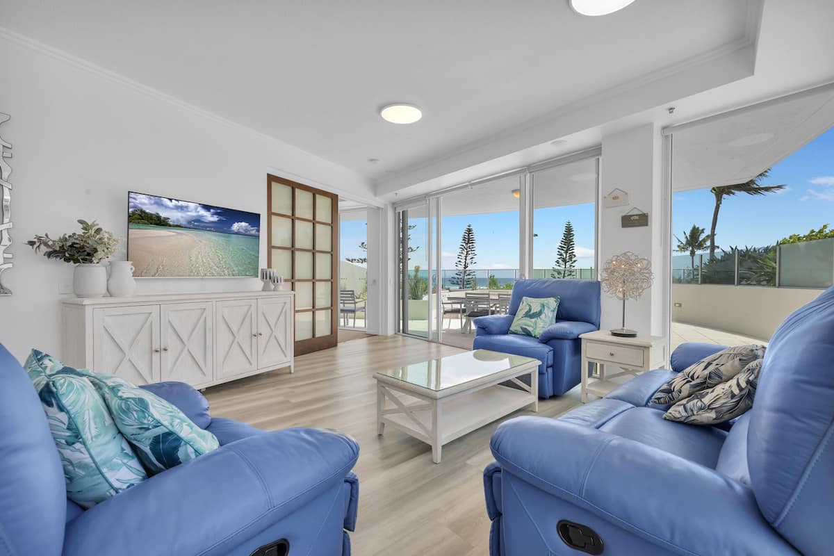 3 Bedroom Beach View | Living area | 55-inch TV with cable channels, streaming services