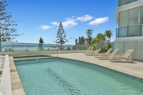 Outdoor pool, sun loungers