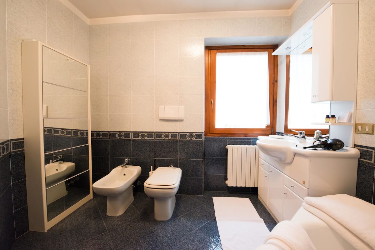 rainfall showerhead, designer toiletries, hair dryer, bidet