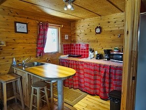 Microwave, stovetop, electric kettle, toaster