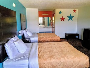 Room, 2 Queen Beds, Non Smoking (Exterior Corridor) | Desk, iron/ironing board, free WiFi, bed sheets