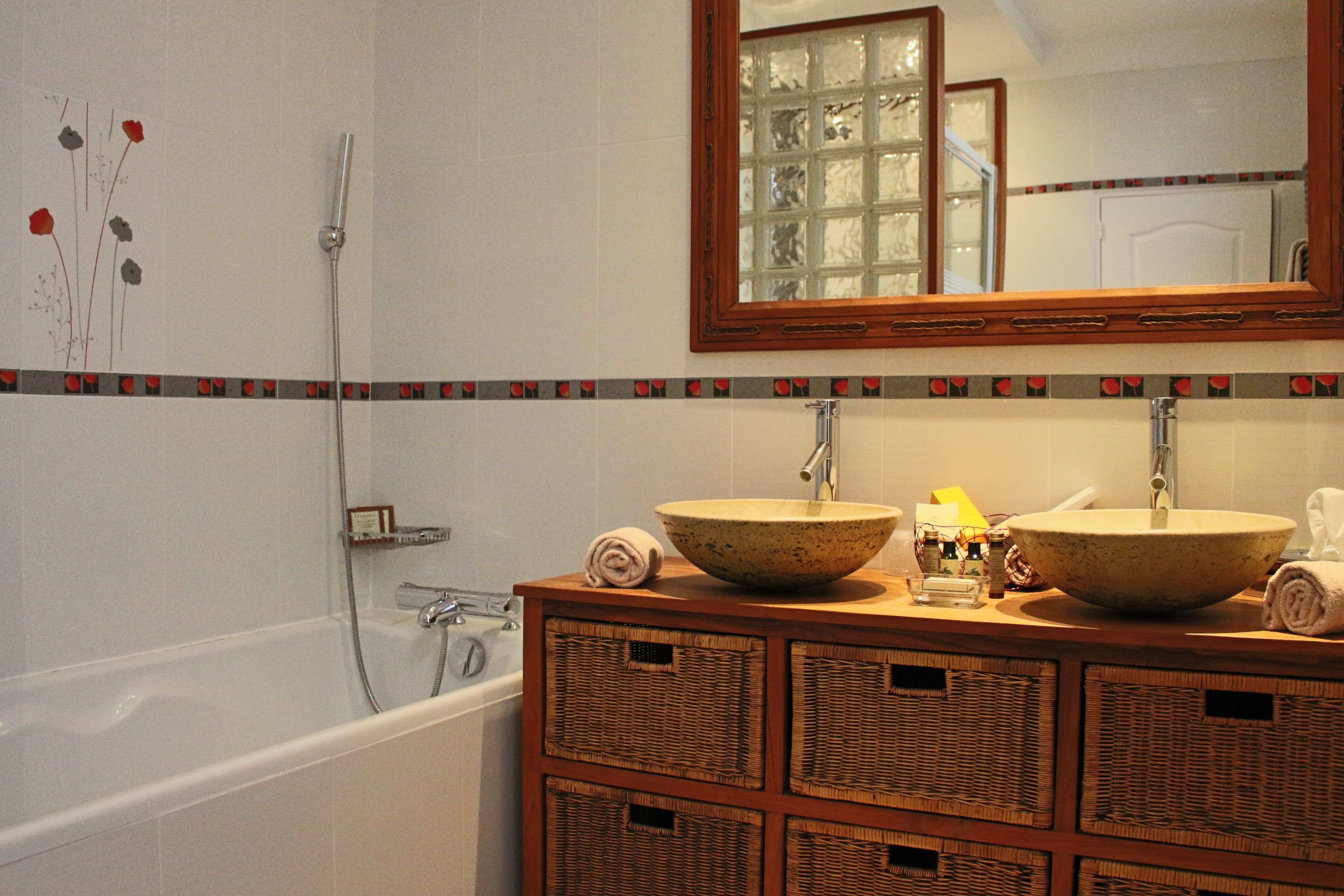 free toiletries, hair dryer, towels