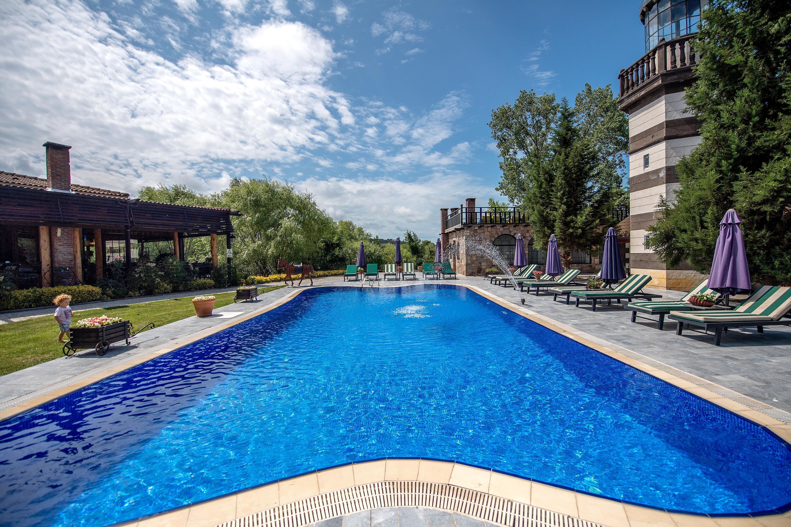 Outdoor pool, pool umbrellas