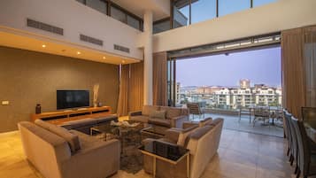 Superior Penthouse, 3 Bedrooms | Living area | 107-cm flat-screen TV with satellite channels, plasma TV, DVD player