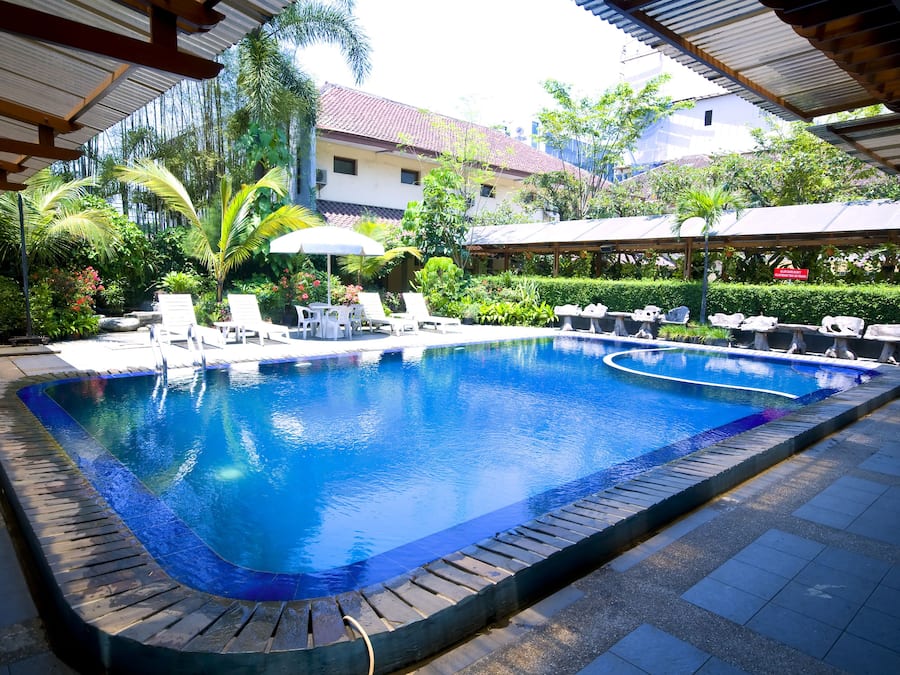 Outdoor pool, pool loungers