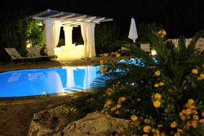 Seasonal outdoor pool, pool umbrellas, sun loungers