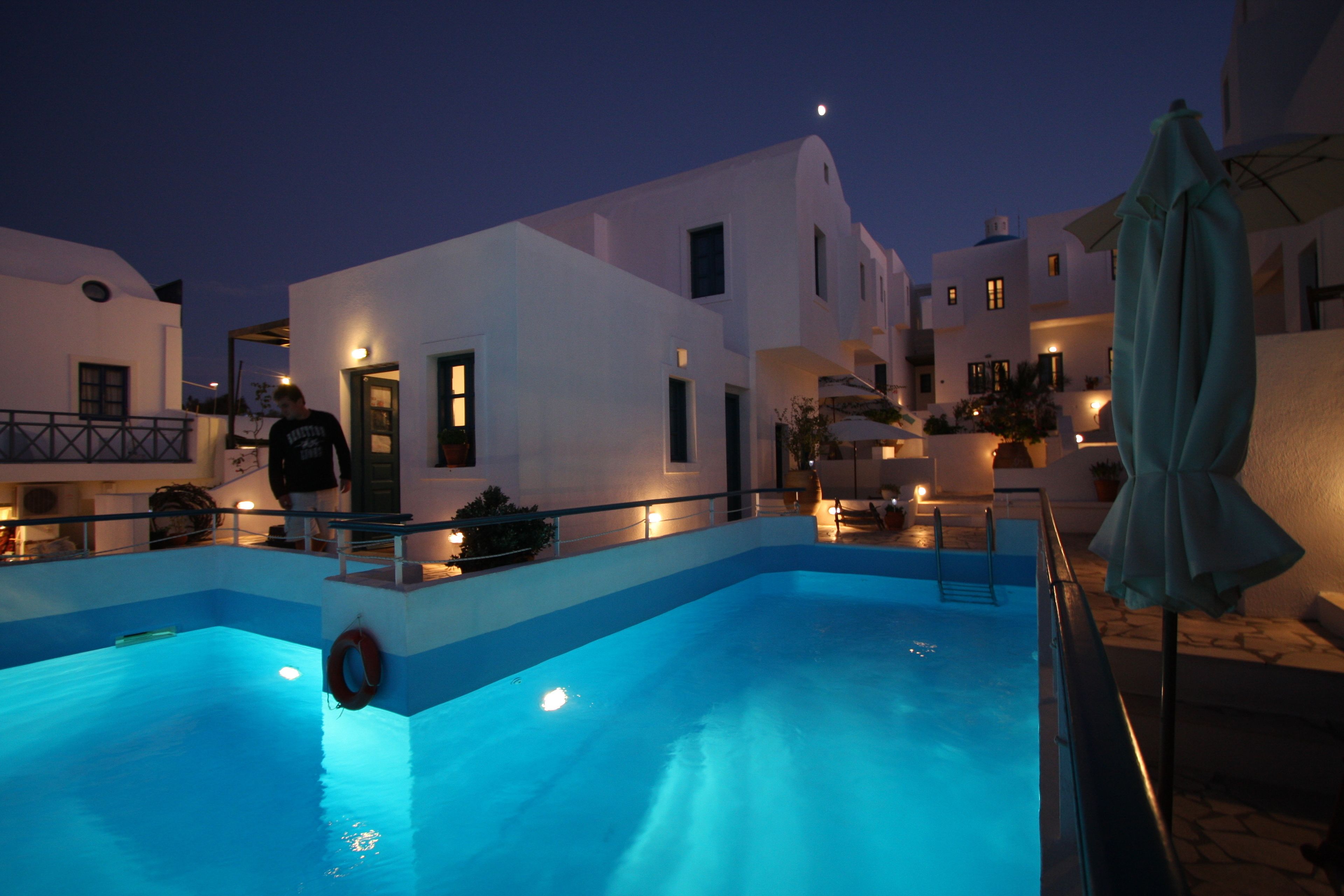 outdoor pool, pool umbrellas, pool loungers