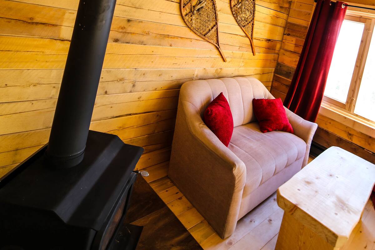 deluxe chalet, 1 queen bed, river view | living area