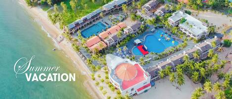 Private beach, white sand, sun loungers, beach umbrellas