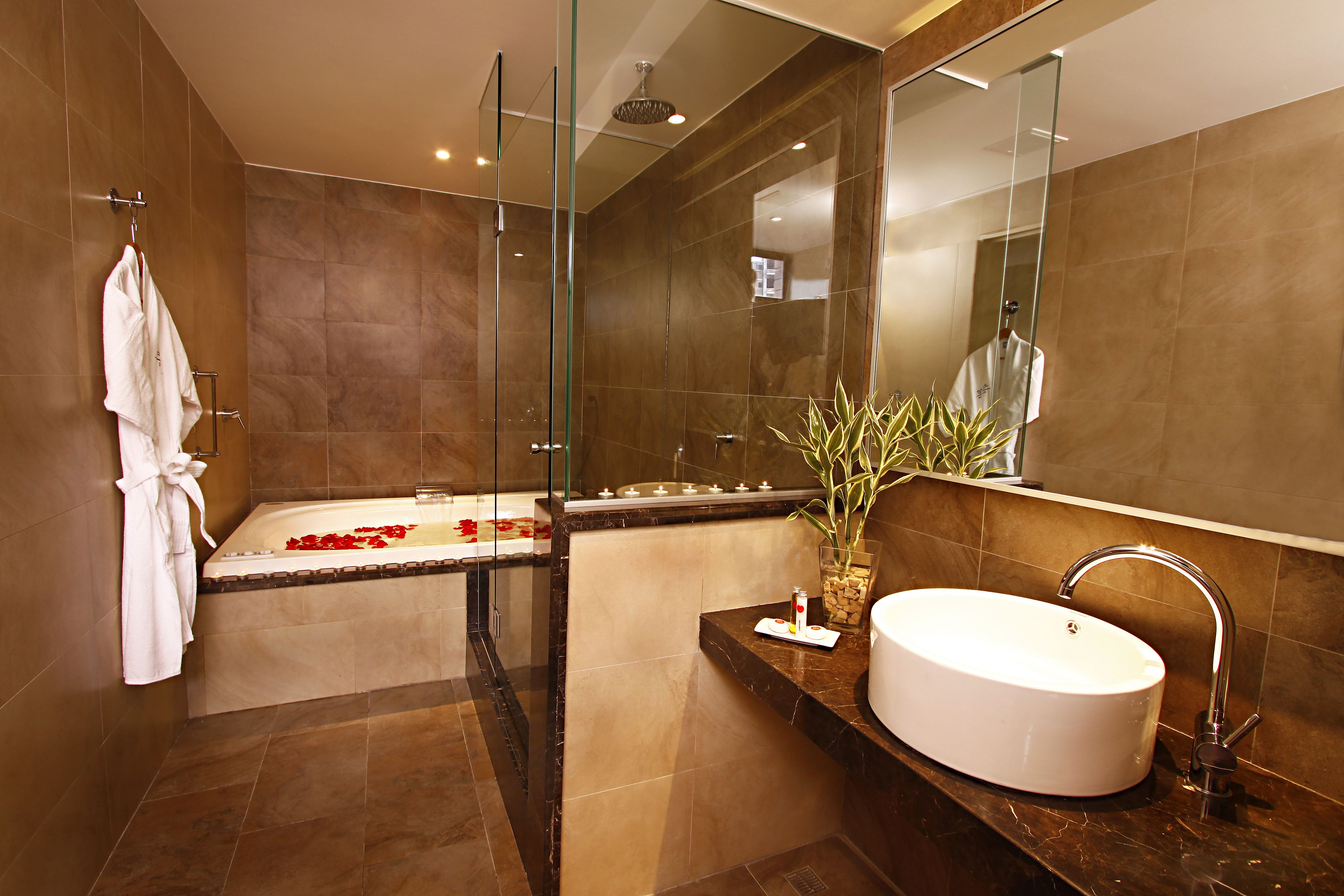 free toiletries, hair dryer, bathrobes, bidet