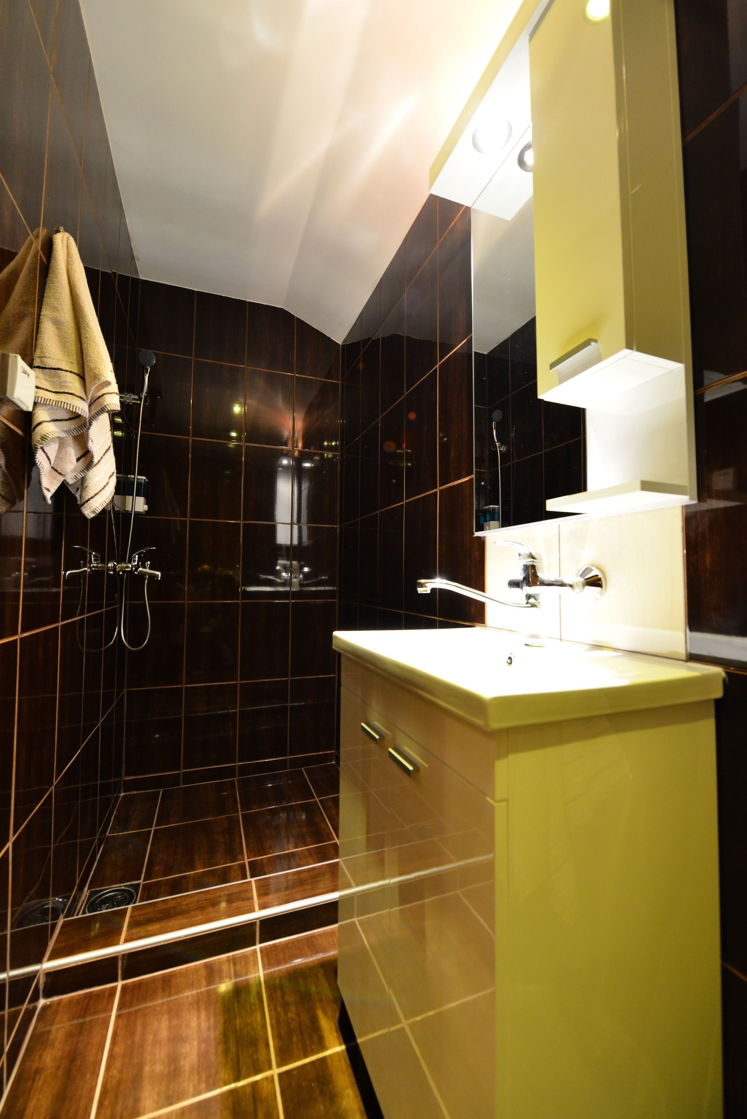 comfort studio suite | bathroom | shower, free toiletries, hair dryer, towels