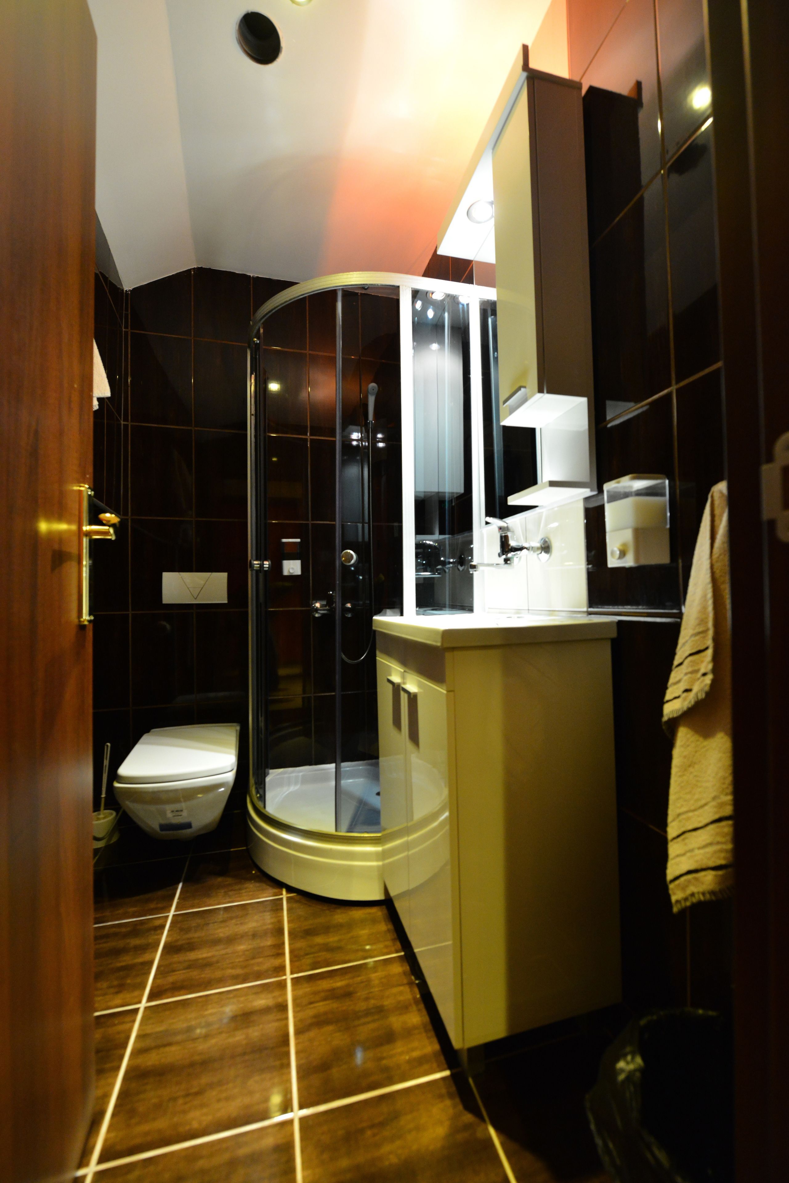 shower, free toiletries, hair dryer, towels