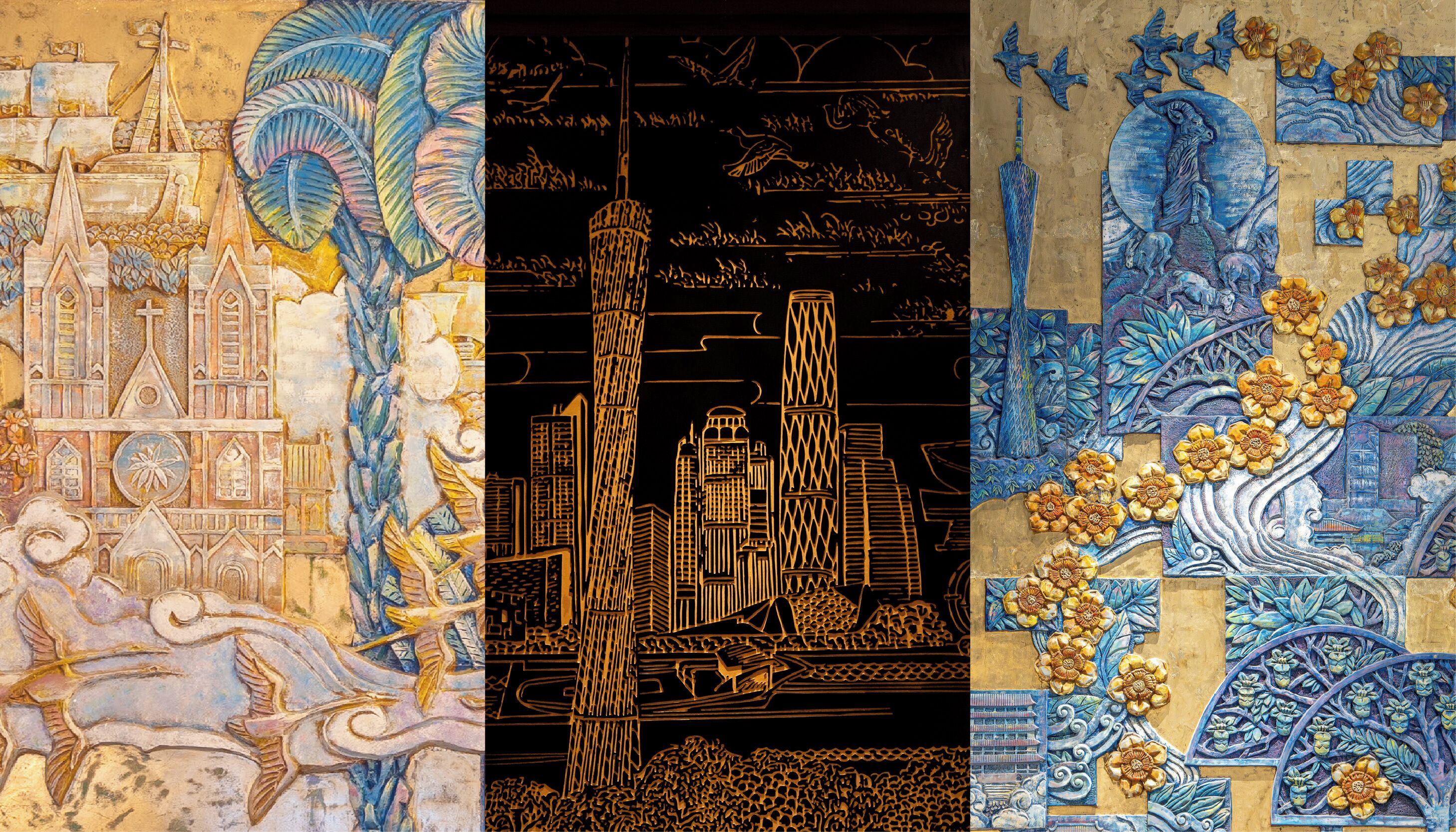 A mosaic with architectural and floral patterns.
