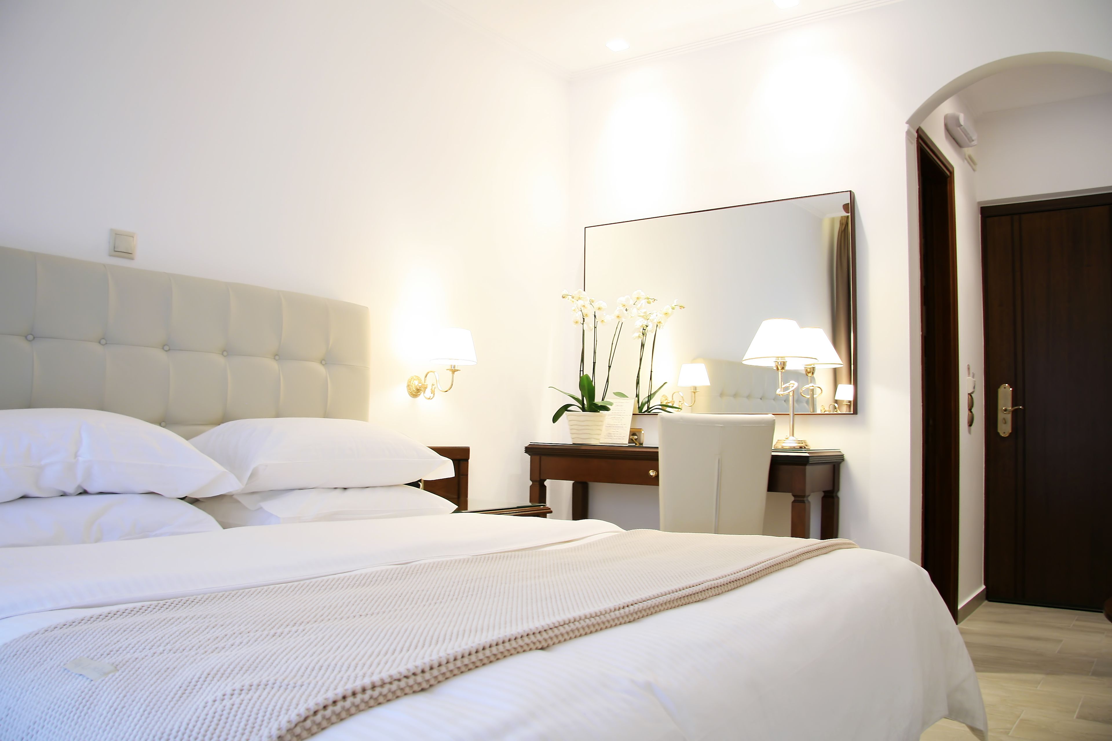 standard double room, pool view | premium bedding, minibar, in-room safe, desk