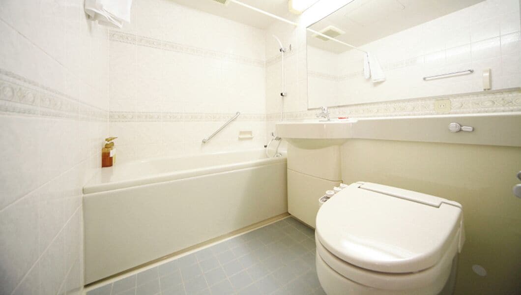 combined shower/bathtub, free toiletries, hair dryer, slippers