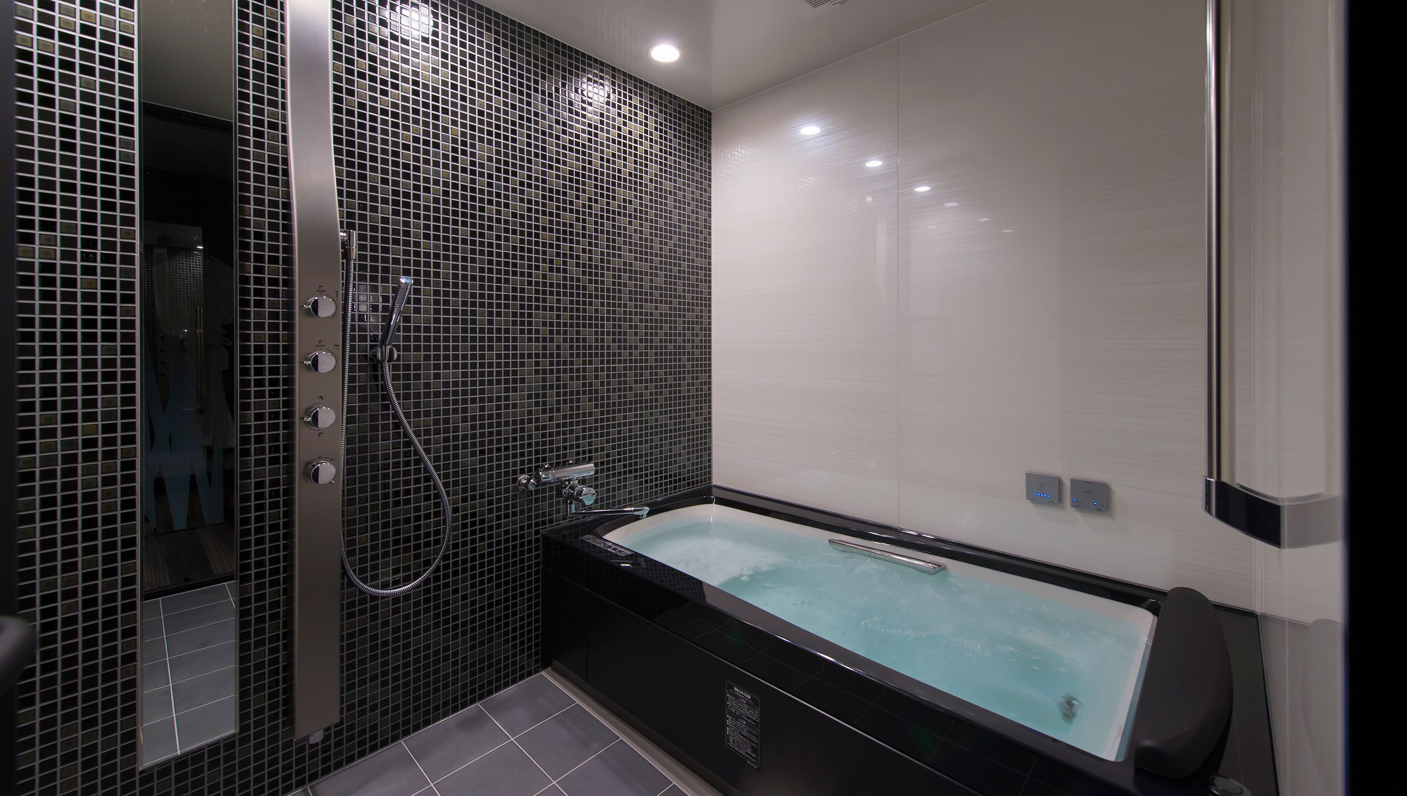 combined shower/bathtub, free toiletries, hair dryer, slippers