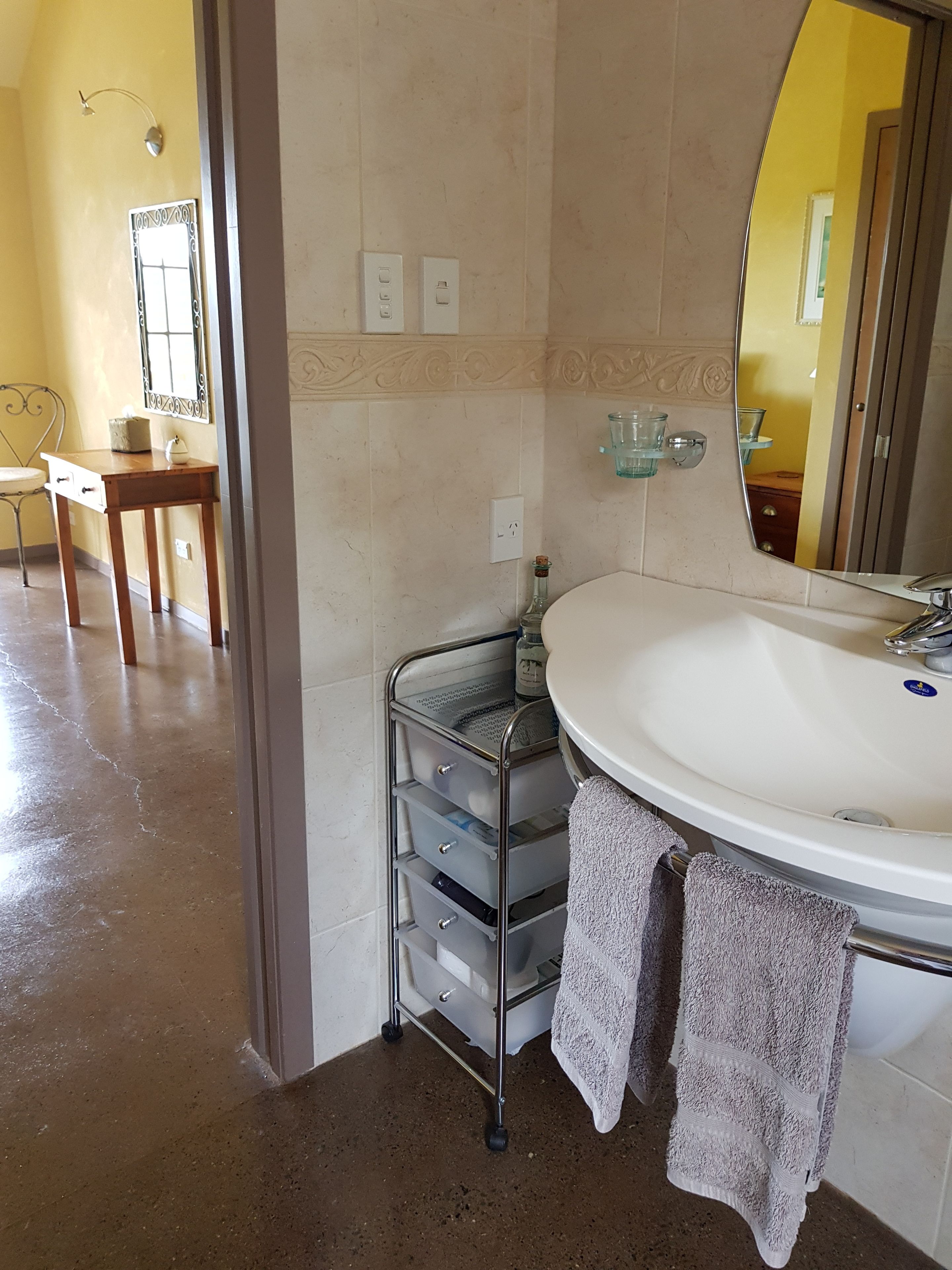 hair dryer, bathrobes, towels, soap