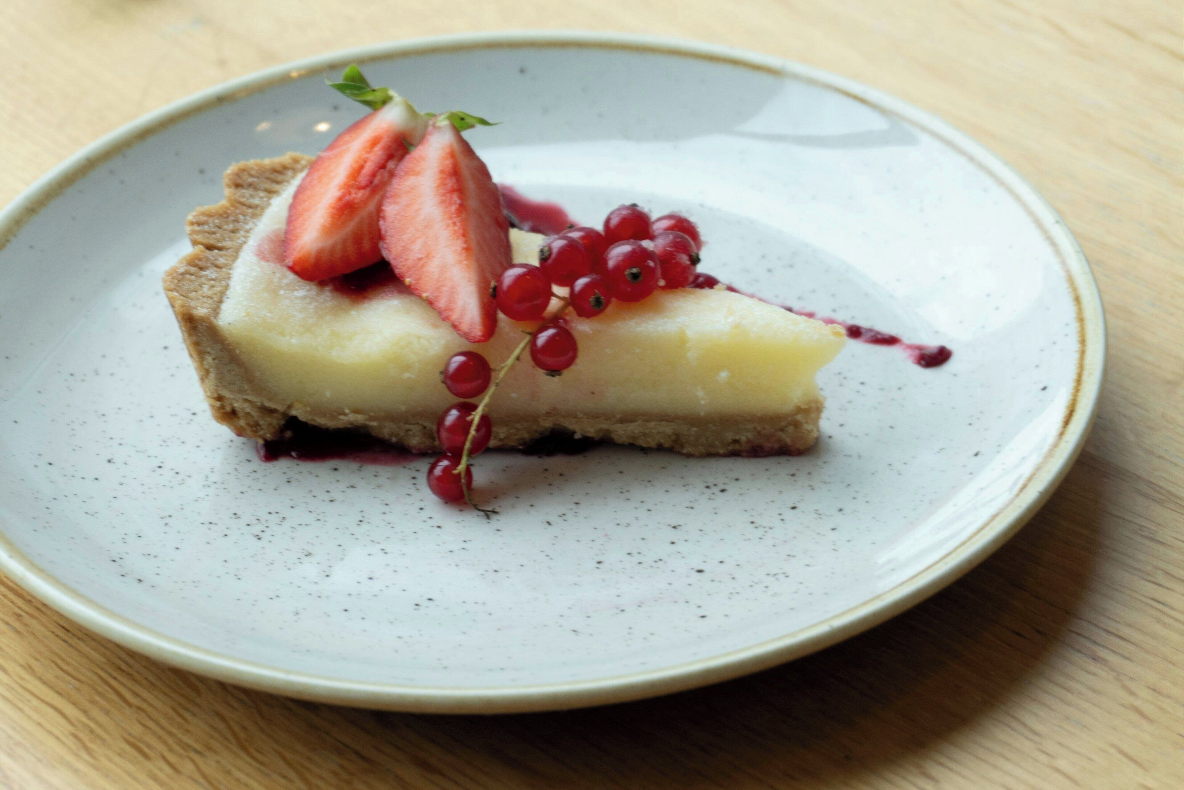 A dessert on a plate.