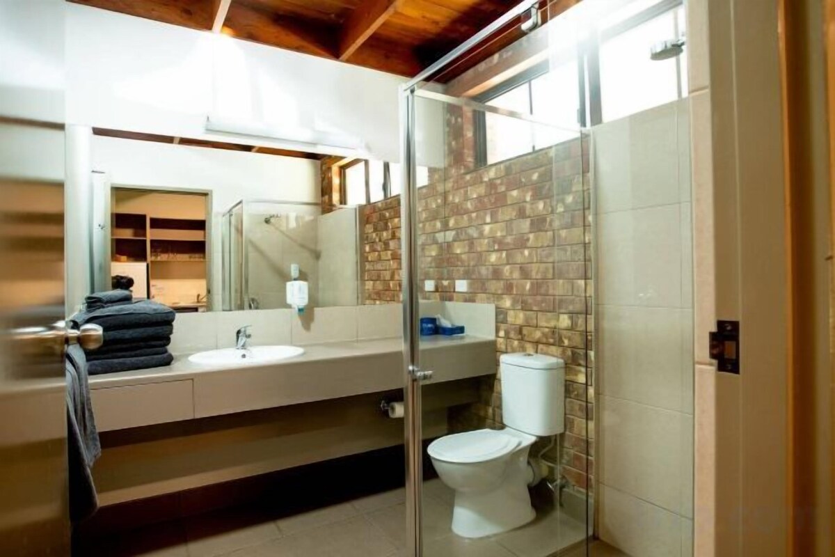Shower, free toiletries, hair dryer, towels
