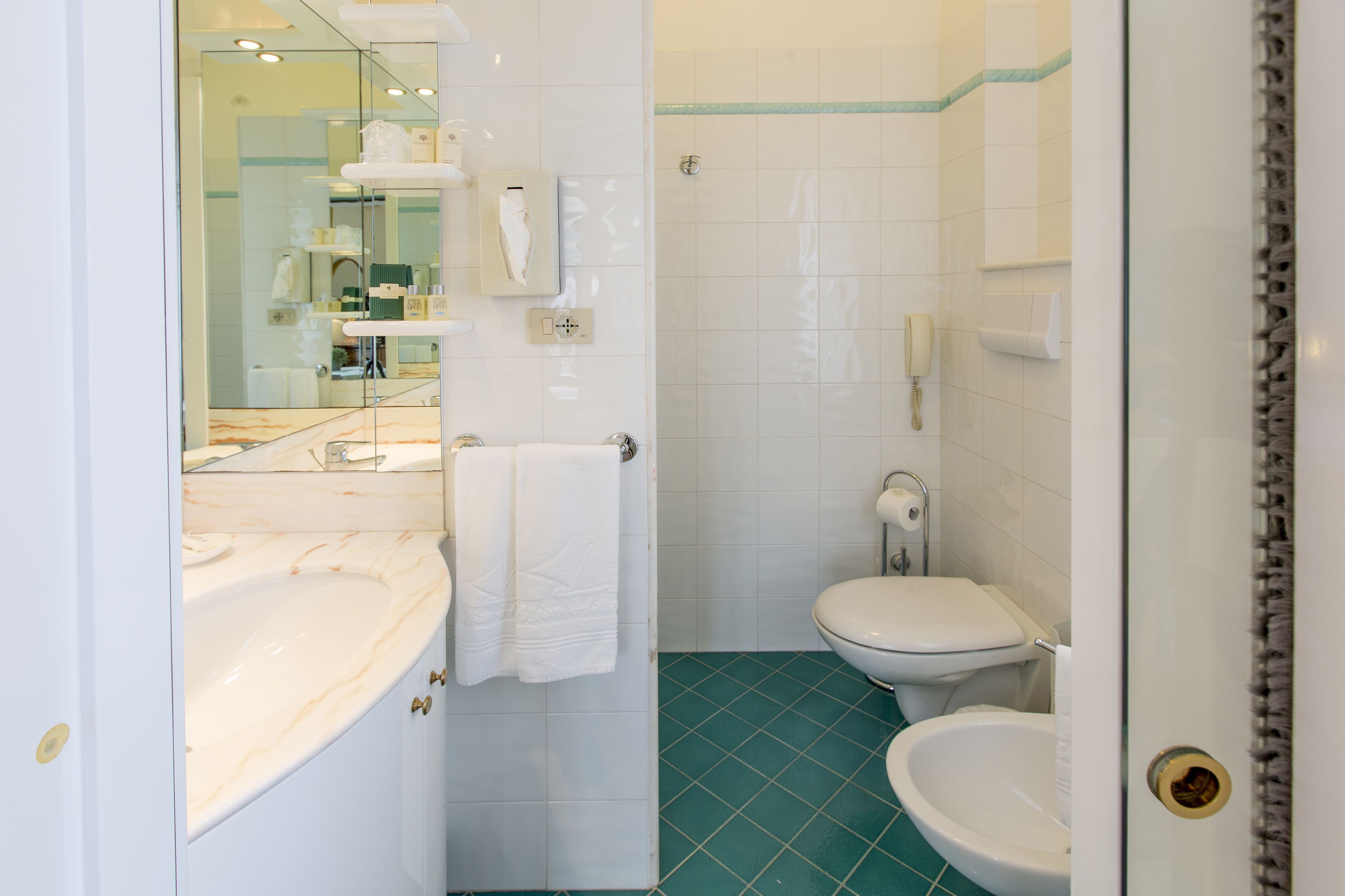 free toiletries, hair dryer, slippers, bidet