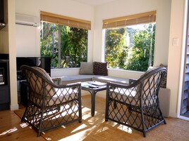 42-inch flat-screen TV with satellite channels, TV