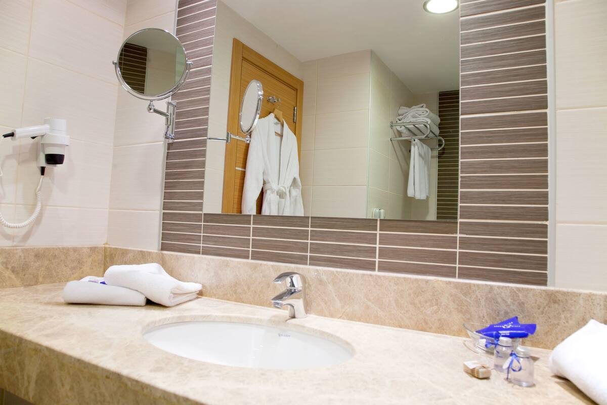 double room | bathroom | shower, hair dryer, towels