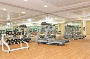 Work out in style with a variety of exercise equipment and large mirrors.