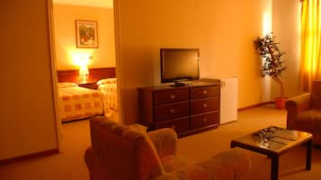 Double Room | Living area | 32-inch plasma TV with cable channels, TV