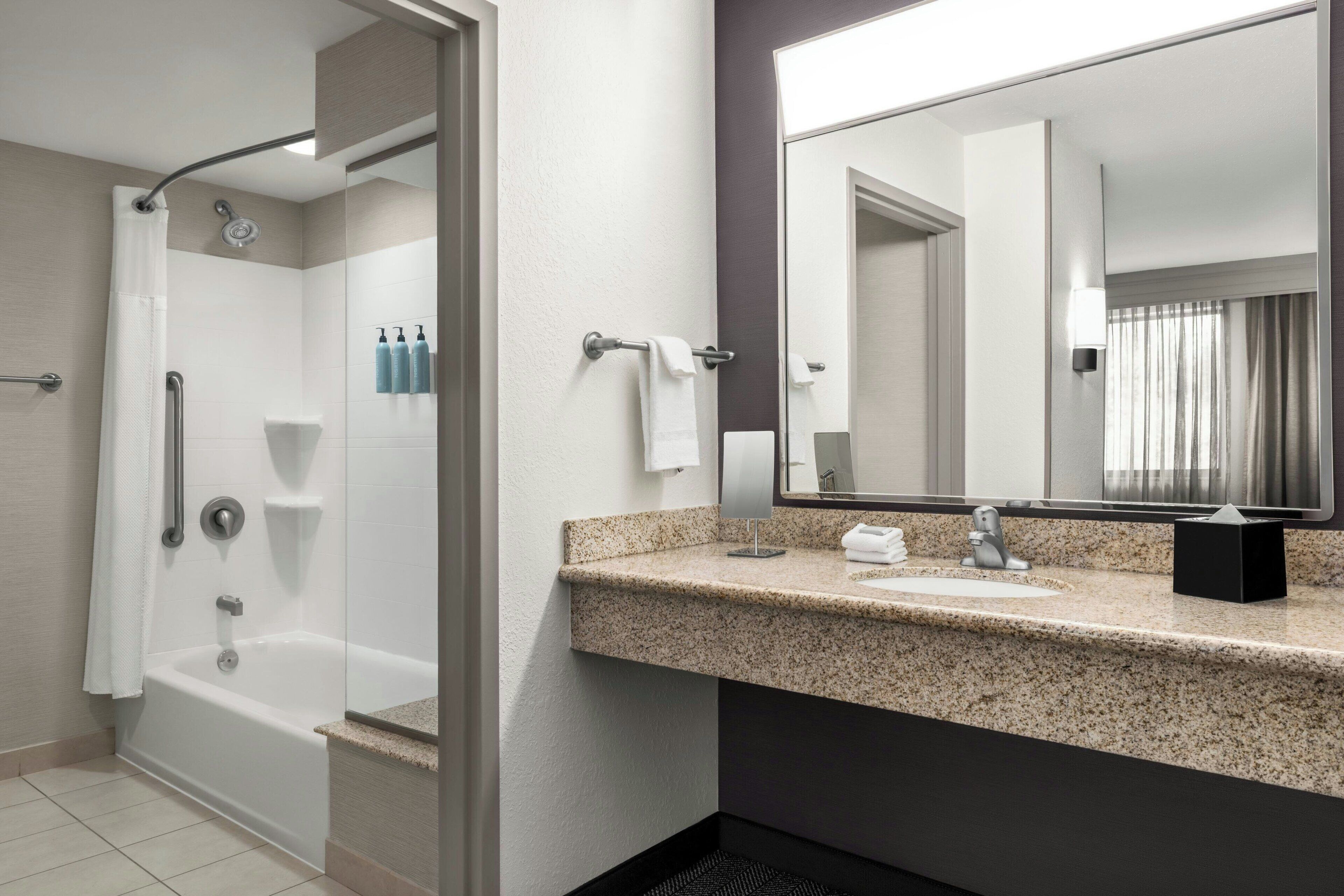 suite, 1 king bed with sofa bed | bathroom | free toiletries, hair dryer, towels