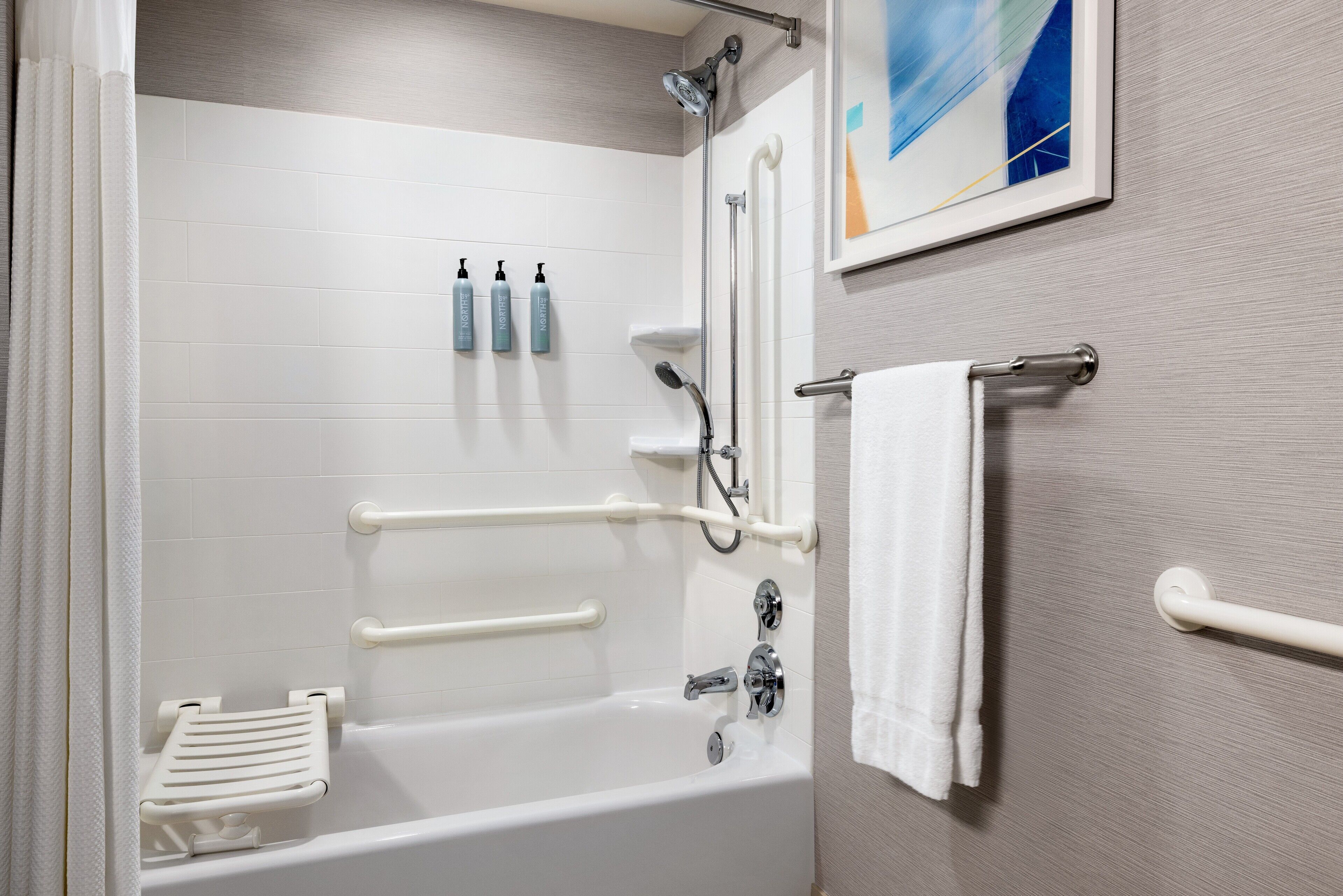 free toiletries, hair dryer, towels