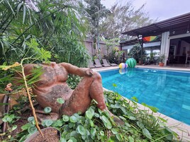 Outdoor pool, sun loungers