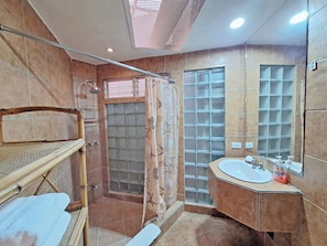 Chambre Double, 1 grand lit | Salle de bain | Douche, serviettes fournies
