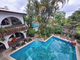 Outdoor pool, sun loungers