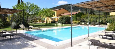 Outdoor pool, open 8:00 AM to 8:00 PM, sun loungers