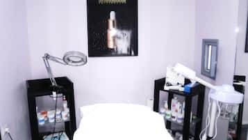 Facials, 1 treatment room, manicures and pedicures, massages
