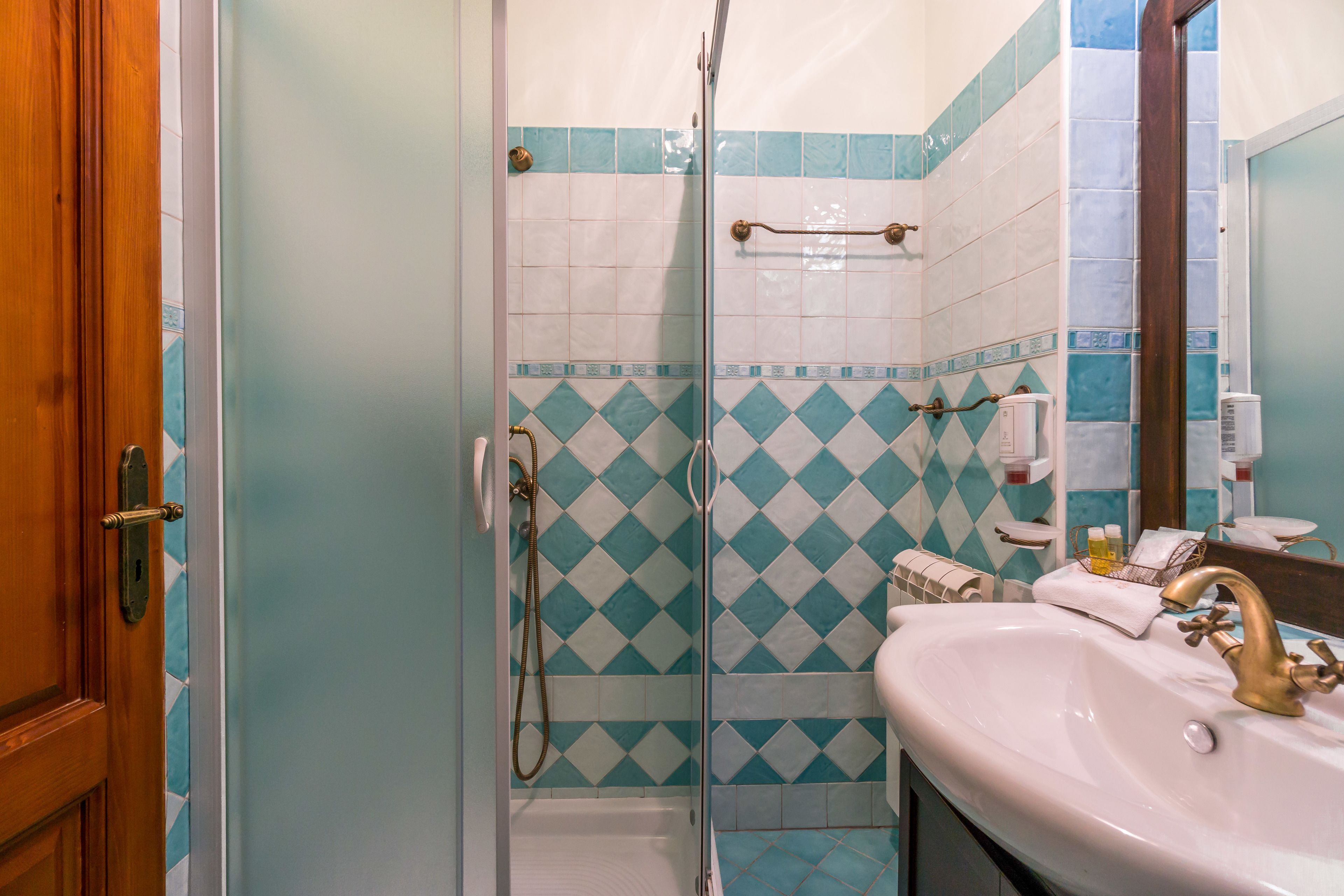 double room | bathroom | shower, hair dryer, slippers, towels
