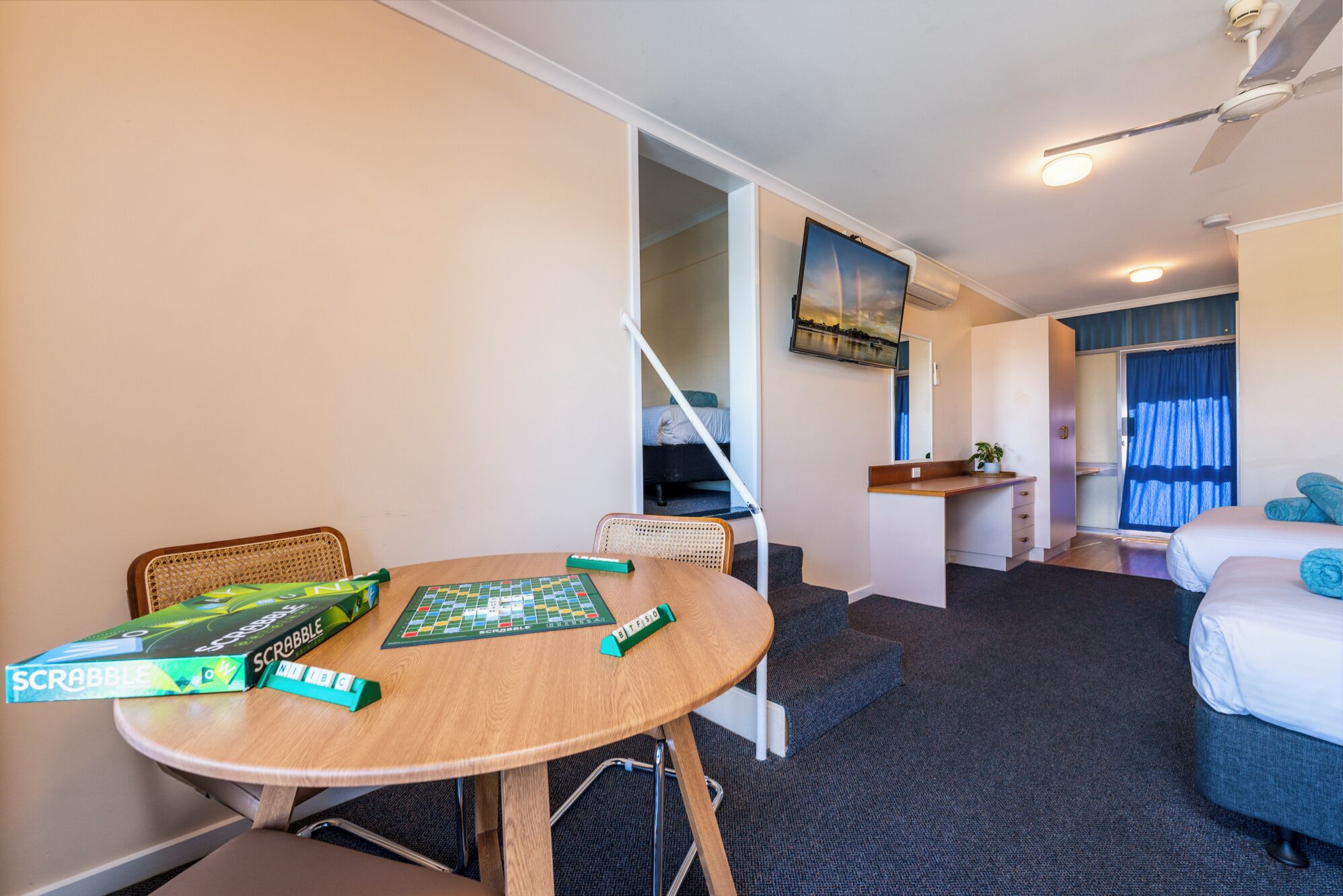 deluxe family room | living area | smart tv, dvd player