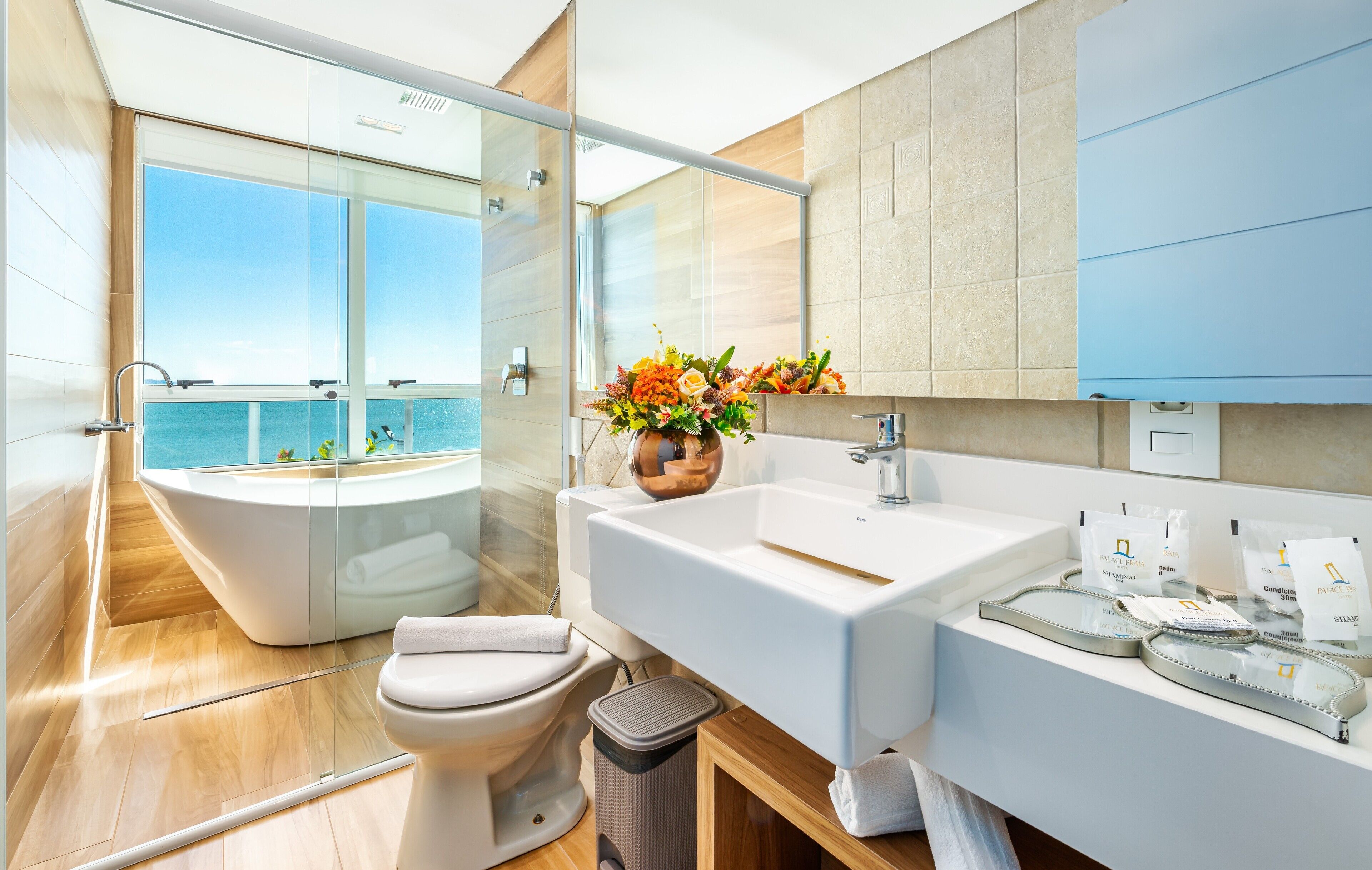 superior suite, 1 king bed with sofa bed, beach view | bathroom | shower, free toiletries, hair dryer, towels