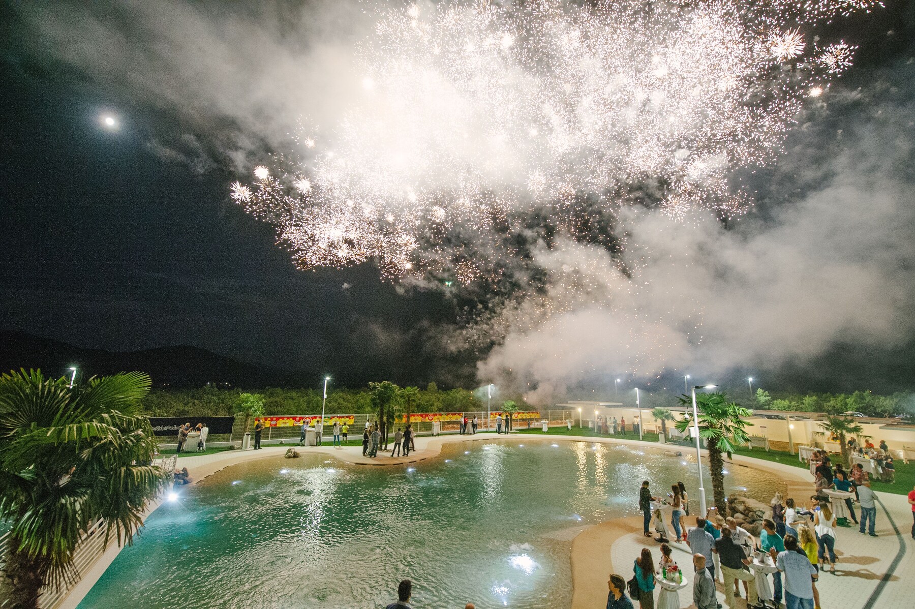 Seasonal outdoor pool, pool umbrellas, pool loungers