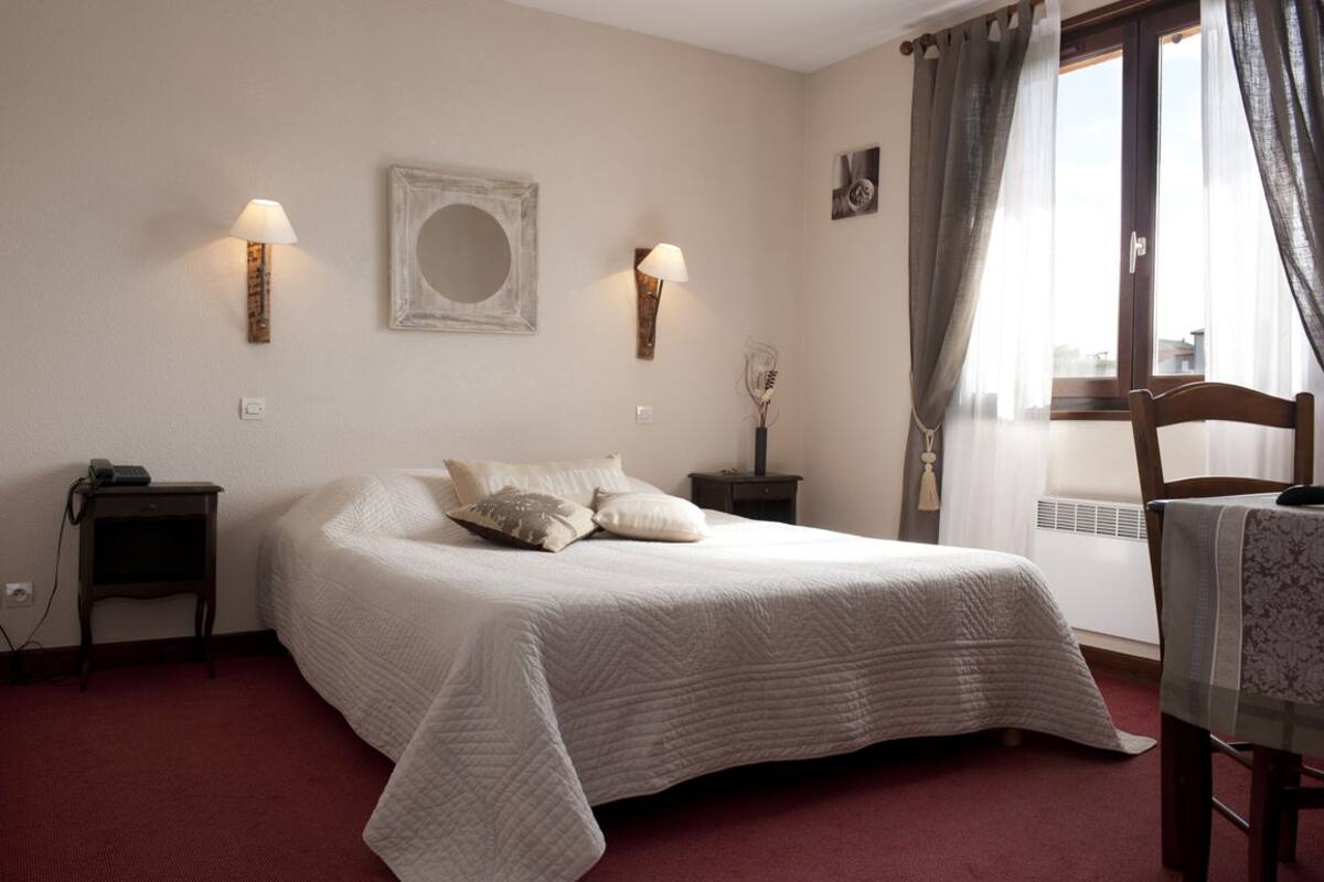 premium bedding, desk, blackout curtains, soundproofing