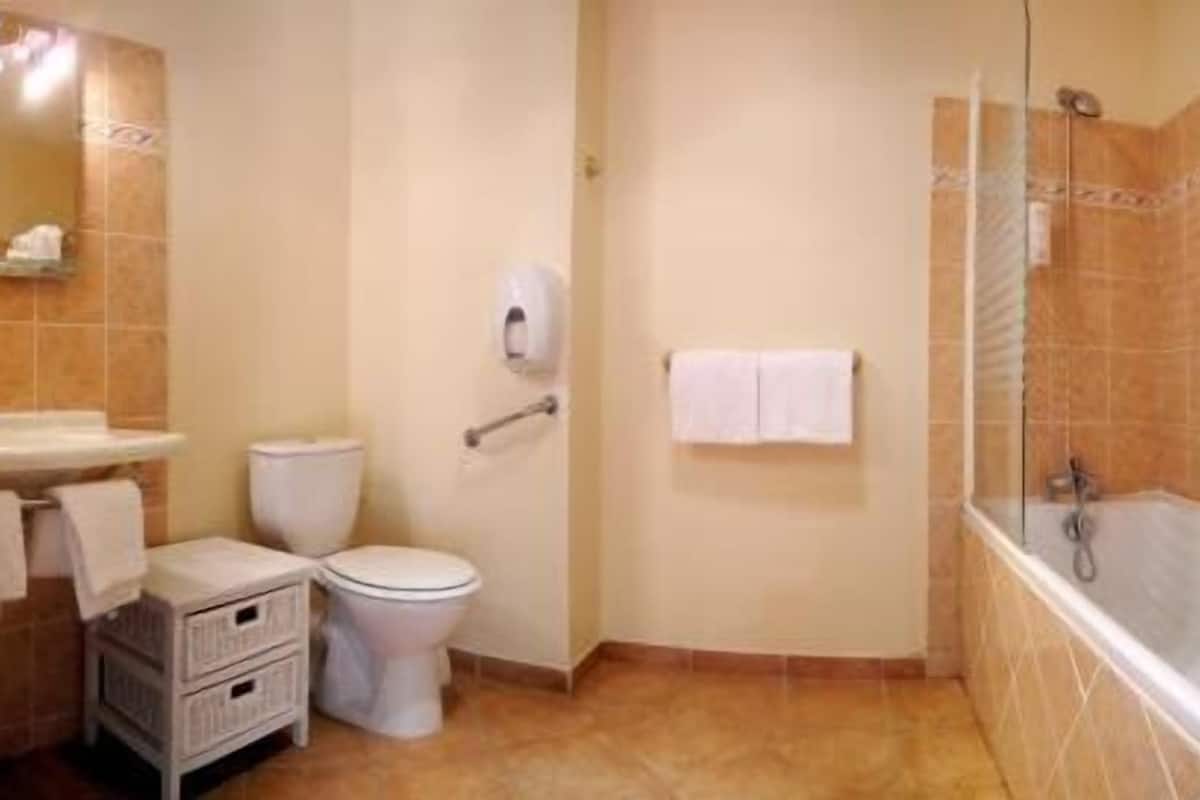 free toiletries, hair dryer, towels