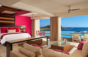 Preferred Club One Bedroom Suite Swim-Out | Sábanas italianas Frette, edredón, camas con pillow-top y minibar 