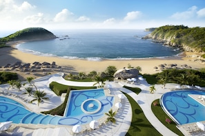 2 outdoor pools, pool umbrellas, sun loungers