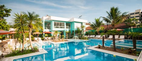 Outdoor pool, sun loungers