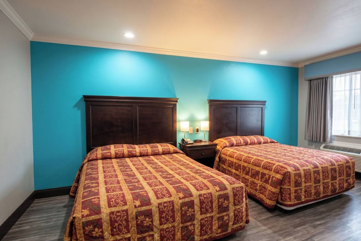 Room, 2 Double Beds, Non Smoking | Desk, iron/ironing board (on request), WiFi (free), bed sheets