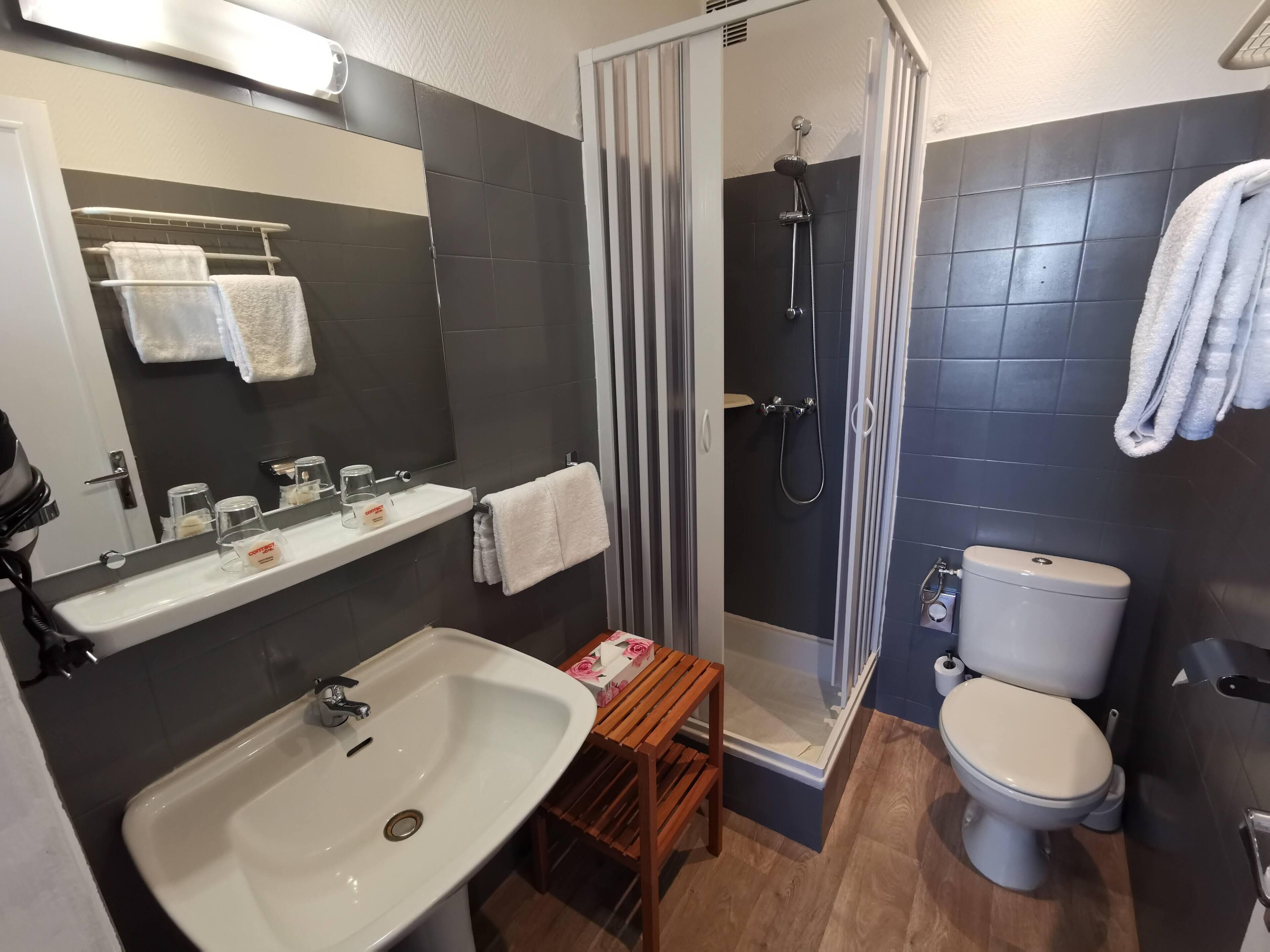 comfort double room, 1 double bed (avec climatisation) | bathroom | free toiletries, hair dryer, towels, soap