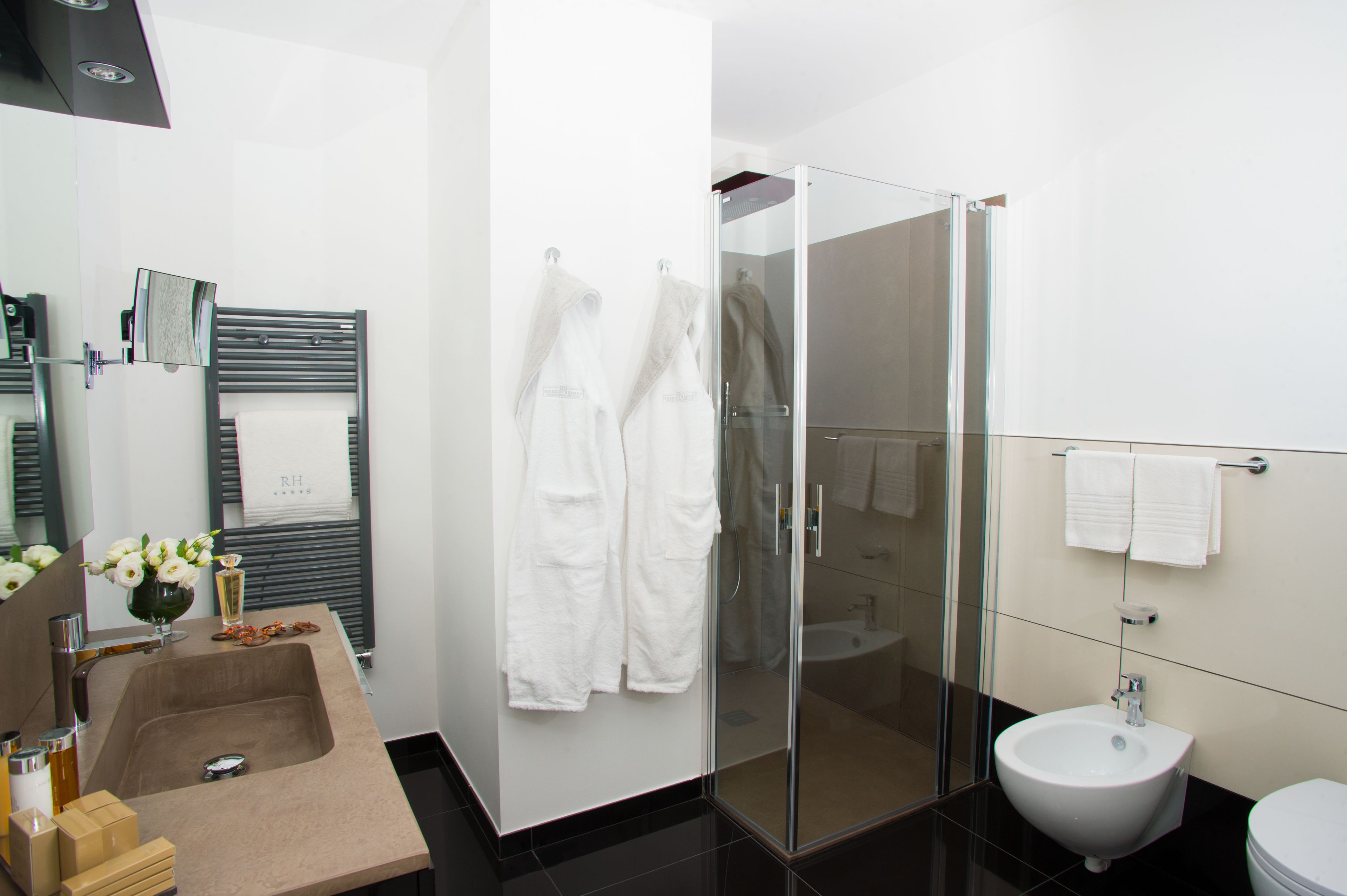 shower, rainfall showerhead, hair dryer, bidet