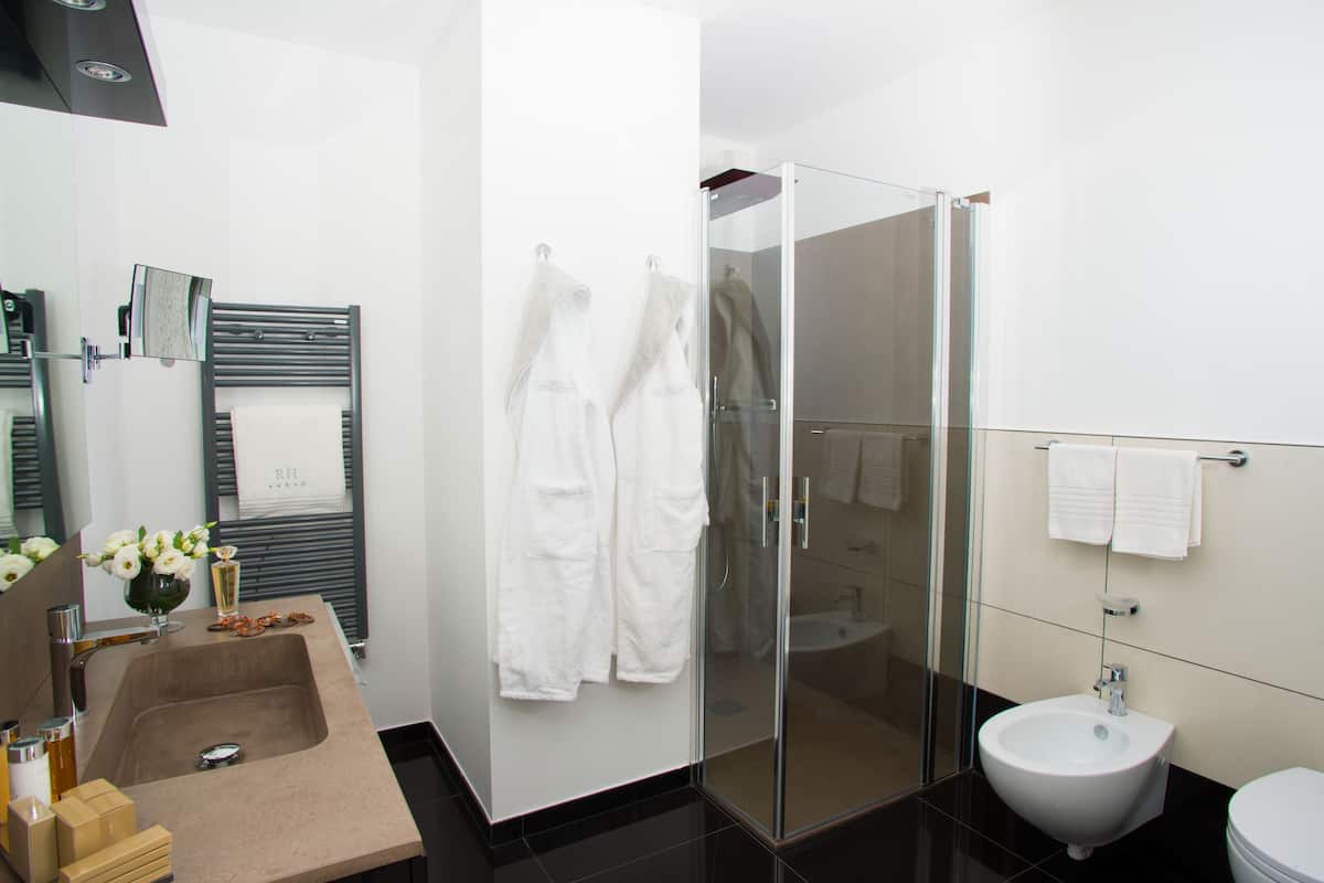 shower, rainfall showerhead, hair dryer, bidet