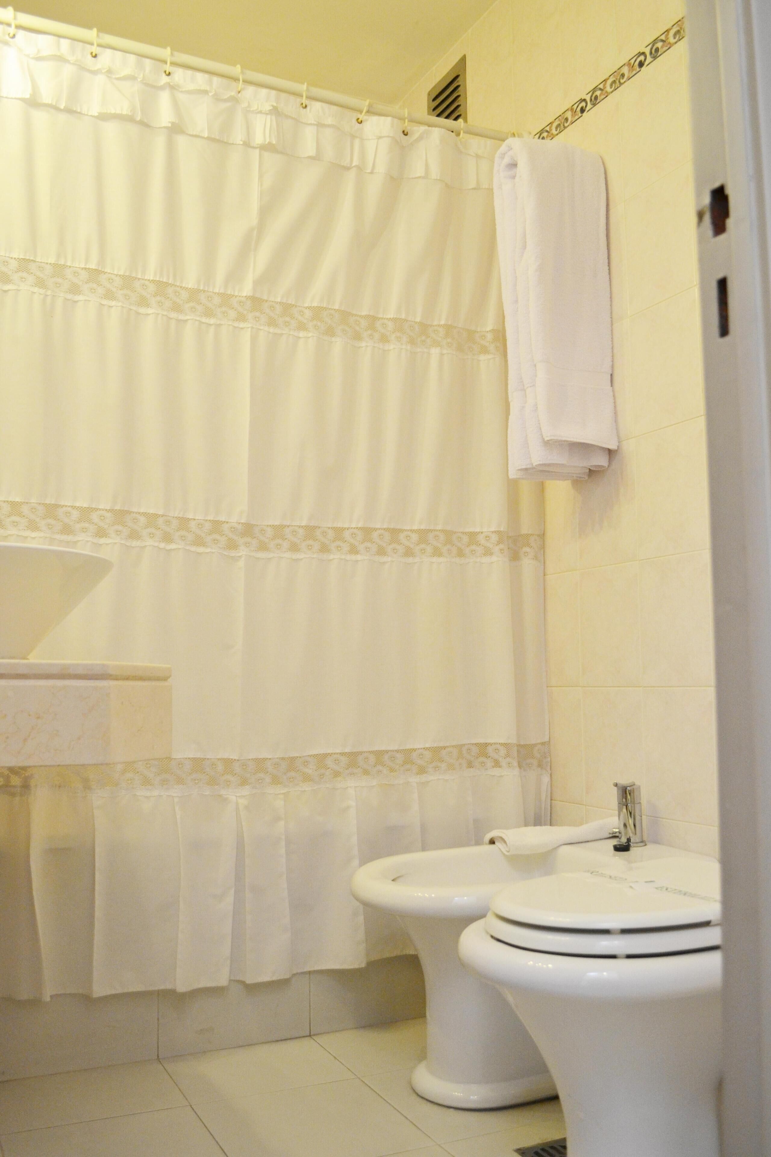 combined shower/bathtub, free toiletries, hair dryer, bidet