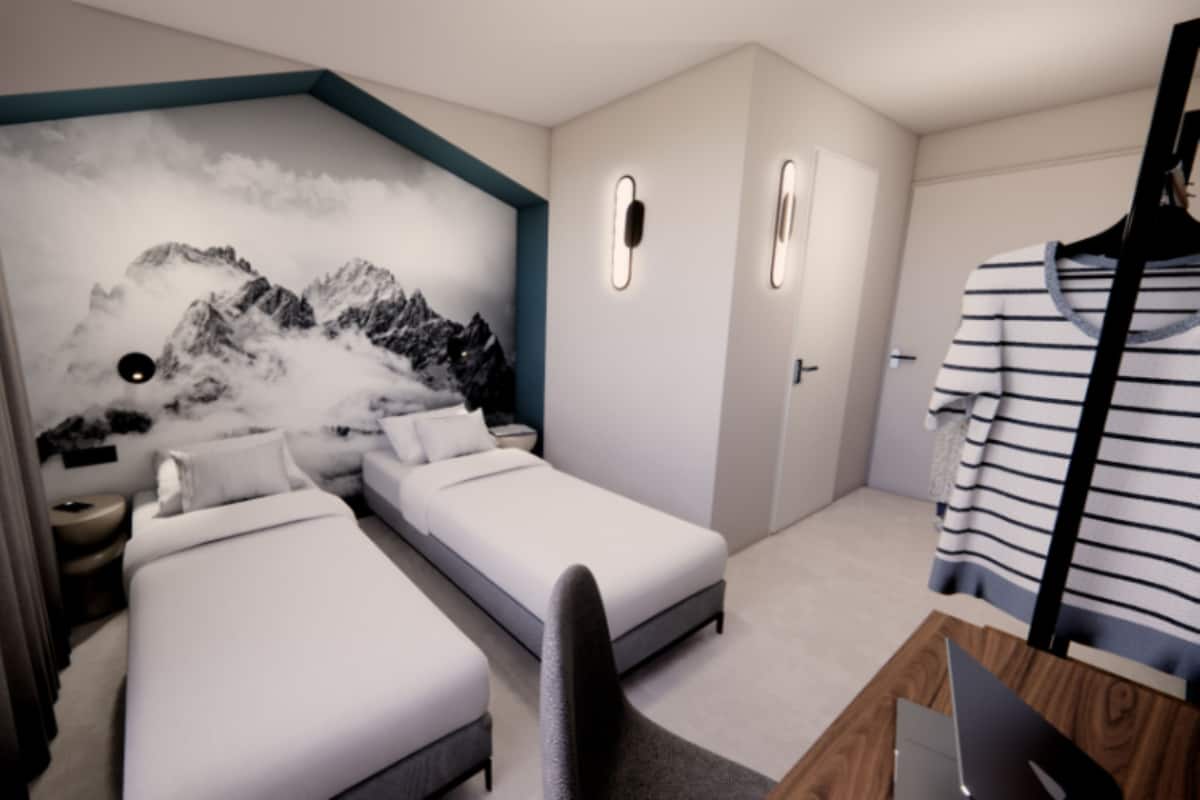 أغطية فراش متميزة ومكتب ومساحة عمل للكمبيوتر المحمول وستائر تعتيم